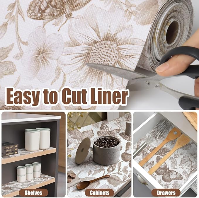 Drawer and Shelf Liner for Kitchen Cabinets,Non-Adhesive Cabinet Liner,Non Slip Waterproof Drawer Liner,Easy to Clean Strong Grip Kitchen Liner for Cupboard,Dresser,Shelves,(12In x 16.4FT)