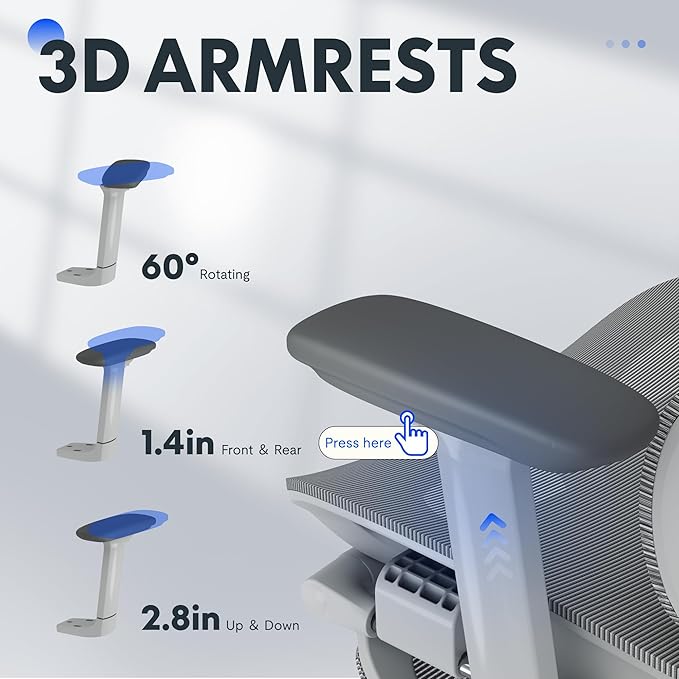 FLEXISPOT ErgoX Premium Ergonomic Office Chair with Footrest- Adjustable 3D Armrests, Dynamic Lumbar Support, Recline & Tilt Function, Mesh Seat, for Home & Office Use,Foam Grey