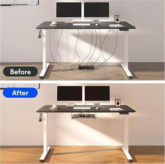 FLEXISPOT EN2 Whole-Piece Standing Desk with Clamp Power Strip, 48 x 30 Electric Stand Up Height Adjustable Desk with Cable Management (White Frame + 48" Black Top, 2 Packages)