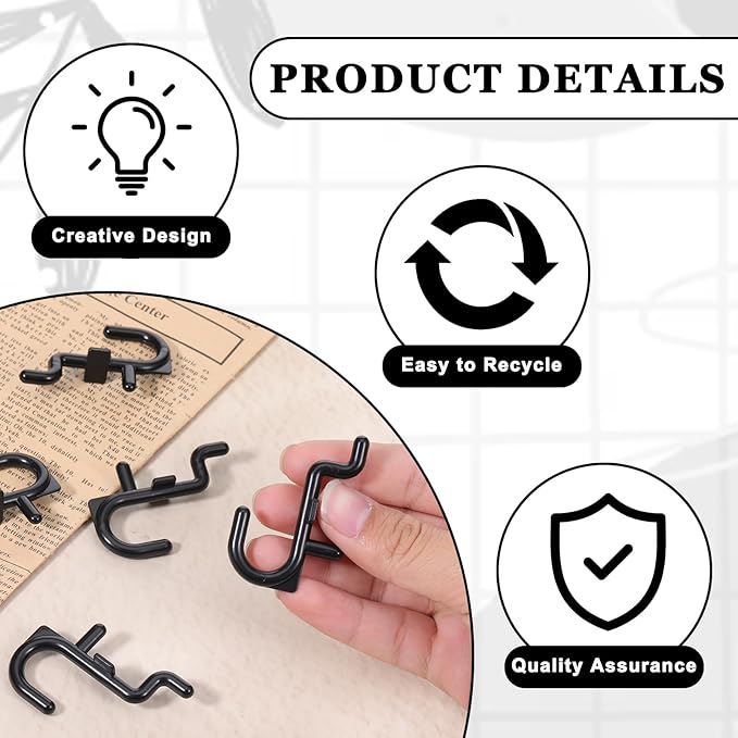 30 Pcs Black Pegboard Hooks, 1/4" Plastic Pegboard Hooks J Hooks Wall Display Assortment Peg Board Hooks for Hanging Tools Jewelry Necklaces Keys Organizer
