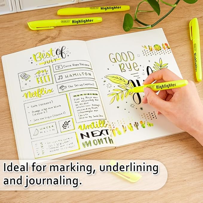 Shuttle Art 144 Pack Highlighters, Yellow Highlighter Pen Bulk with Versatile Chisel Tip Dry-Quickly Non-Toxic Highlighter Markers for Adults Kids Highlighting in Home School Office
