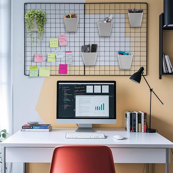 G.CORE Large Grid Wall Bins - 6Pack Gray Gridwall Accessories Hanging Cups with Back Hooks - Plastic Grid Wall Panels Organizers Wire Shelves Holders for Garage Garden Craft Office Tools Storage