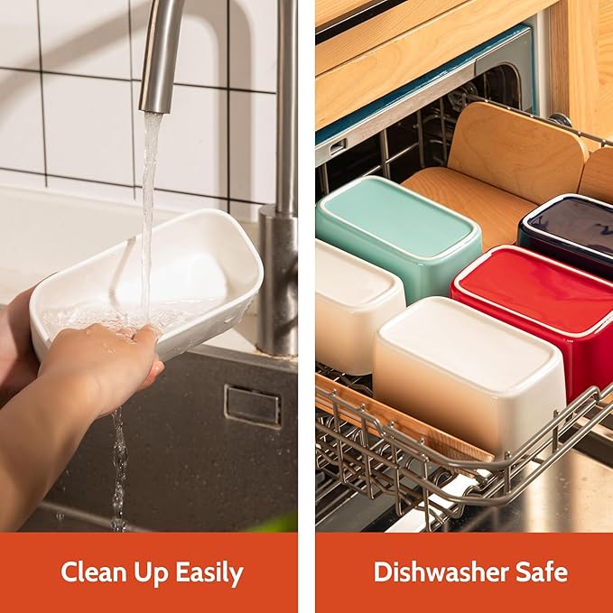 Sweese Small Butter Dish with Lid for Countertop, Airtight Butter Keeper Holds Up to 1 Sticks of Butter, Porcelain Butter Container for Kitchen Decor and Accessories for Kitchen Gift, White