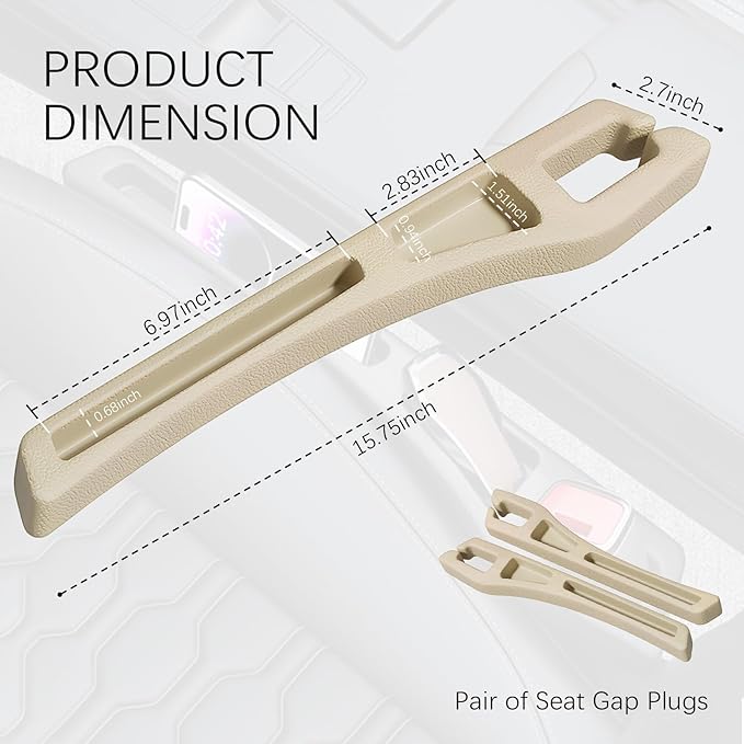 2PCS Car Seat Gap Filler Organizer,2 in 1 Car Gap Filler with Fill and Storage Function for Storing Phones Keys Cards,Universal Multifunctional No Drop Seat Guard for Cars (Beige)