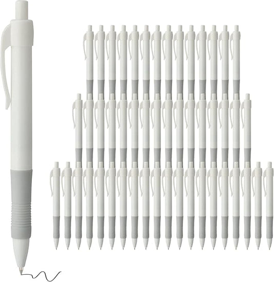 deegtran 50 Pack White Barrels Retractable Black Ink Fine Point Smooth Writing No Smear Gel Pens, 0.7MM