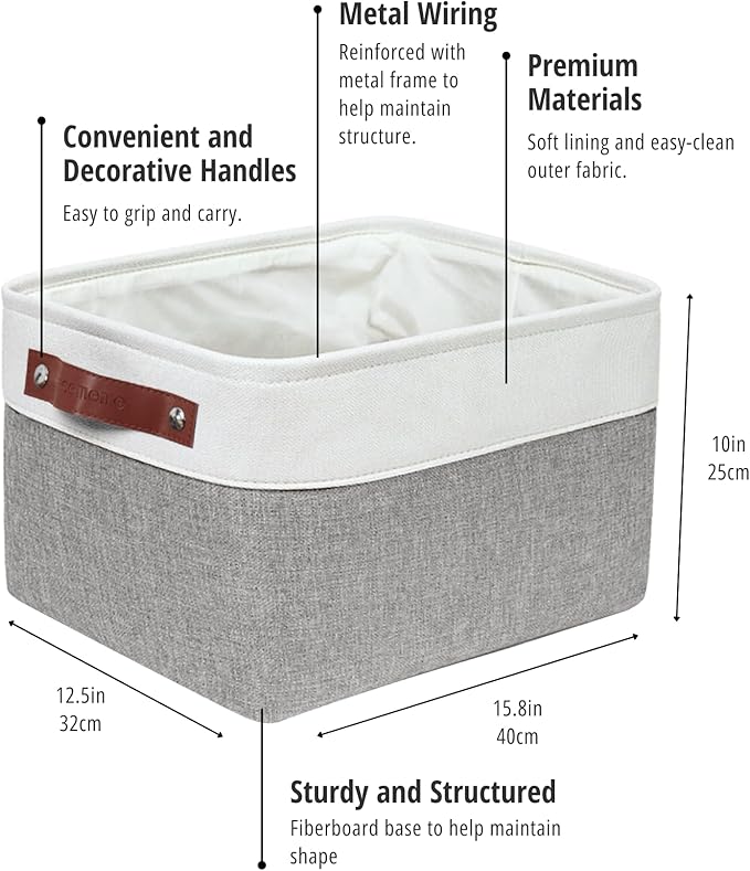 DECOMOMO Storage Baskets for Shelves - Fabric Storage Bins, Linen Closet Organizers and Storage (Grey & White, XL - 4 Pack)