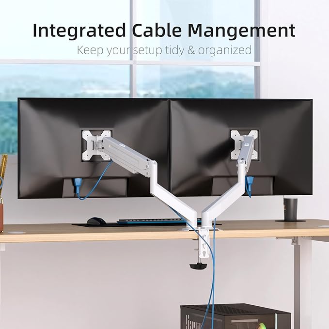 Suptek Dual Monitor Mount Stand-Height Adjustable Gas Spring Monitor Arm Desk Mount for 2 Monitor Screens 17 to 32 inches - Each Arm Holds up to 22lbs,White(MD8SPW)