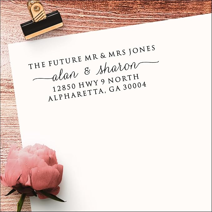 Self Inking Return Address Stamp - Custom 4 Line Personalized Address Stamp for Envelopes, Wedding Invitations, Business, Mailing Labels, Black Ink (Calligraphy Script)