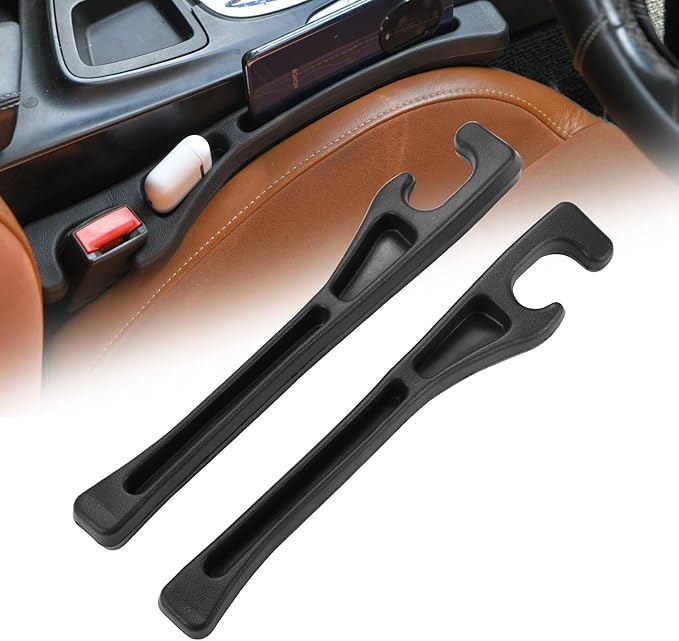 2 Pack Car Seat Gap Filler, PU Leather Universal Fit for Cars Trucks SUVs, Gap Stopper Between Seat & Console with Storage Organizer, Stop Items from Dropping (Black)