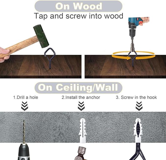 20PCS Eye Screw Hooks for Hanging Heavy Duty with Safety Buckle.Metal Ceiling Hooks for Hanging Plants,Cup,Wind Chime,Bird Feeders,String Lights at Indoor&Outdoor,2.36 Inch(No Drill Bit)