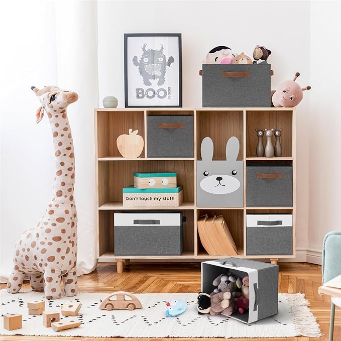 GhvyenntteS Large Fabric Storage Bins 6 Pack, 15x11x9.6 Inch Storage Baskets for Shelves, Foldable Closet Storage Bins for Shelves, Closet Organizers and Storage Boxes, Gray