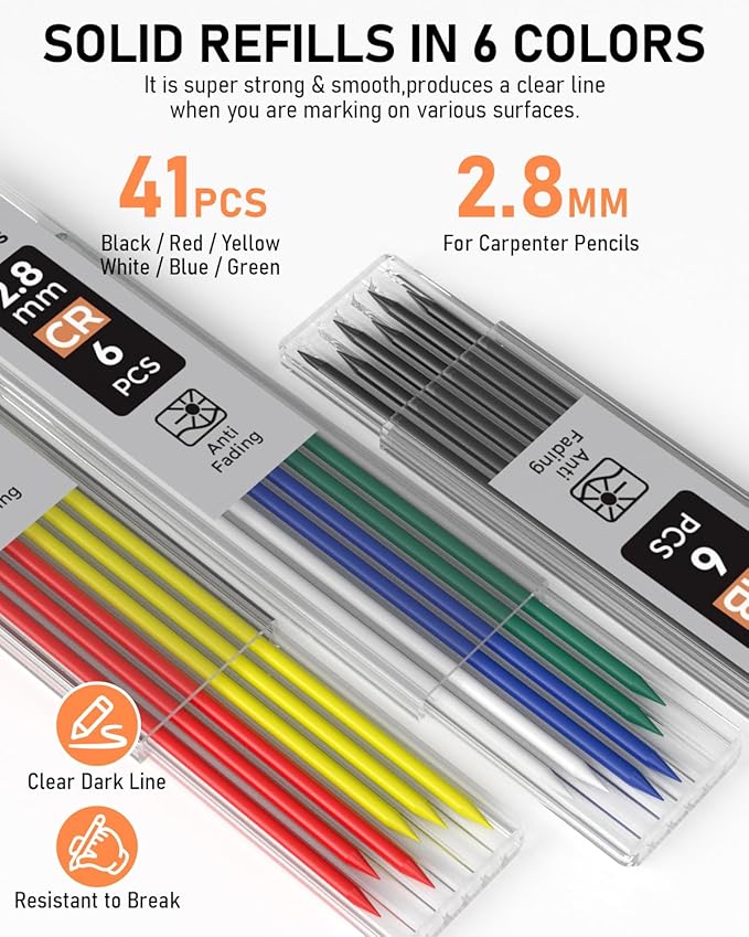 Nicpro 5 Pack Mechanical Carpenter Pencil Set with Sharpener & Finger Grip, Mechanical Woodworking Pencils with 41 Refills, Deep Hole Marker Heavy Duty Construction Pencils for Architect- With Case