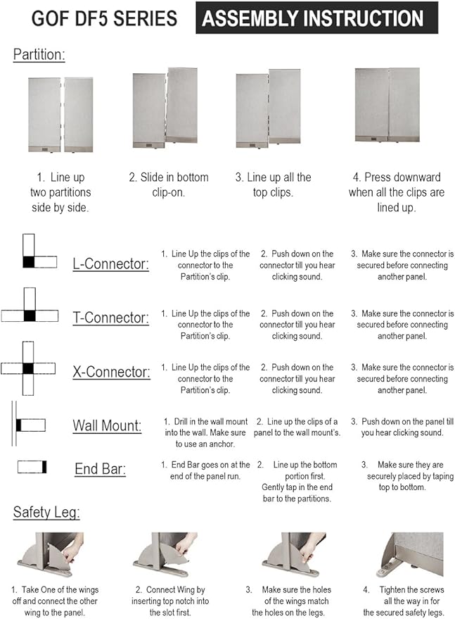 GOF Freestanding Office Partition, Large Fabric Room Divider Panel, 72" W x 48" H