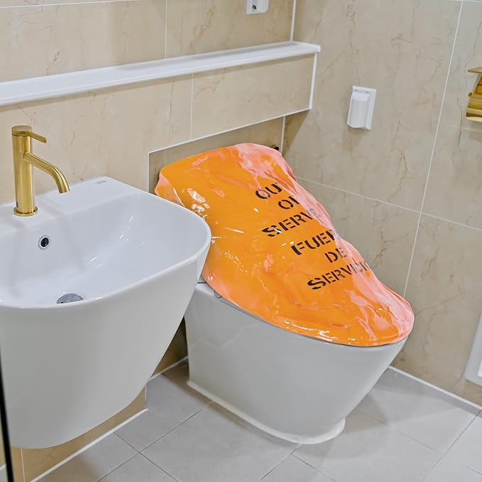 ABC Orange Out of Service Tags, 36 Inches. Pack of 10 Polypropylene Restroom Out of Order Signs with English and Spanish Print. Multipurpose Highly Visible Out of Service Sign with Elastic Band