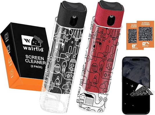 walrfid 2 Pack Car Screen Cleaner, Computer Screen Cleaner Spray and Wipe, Laptop Cleaning Mist Kit for Electronic iPad, iPhone, Phone, MacBook, TV, Car Monitor Display, with Graffiti Case, Black Red