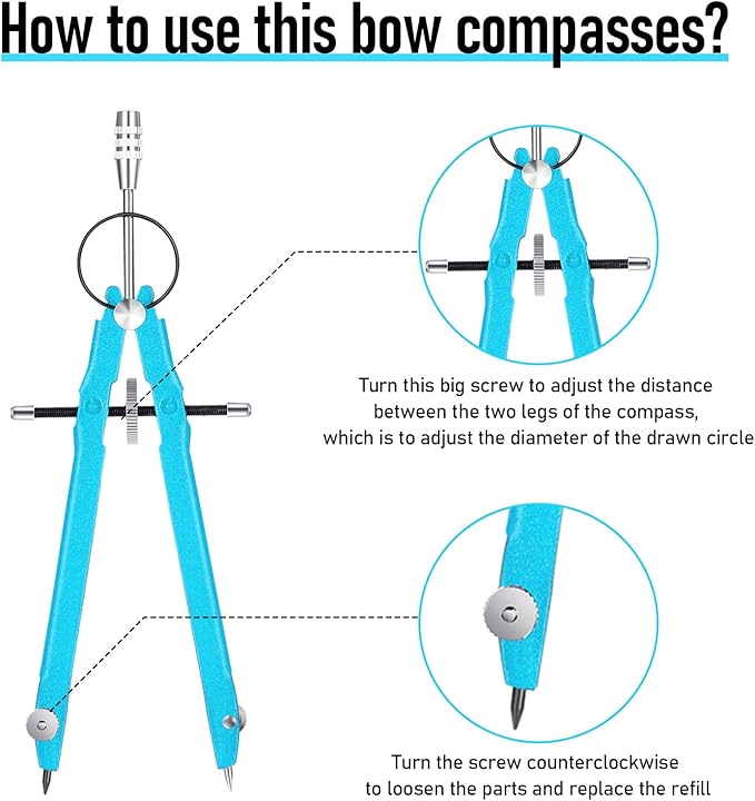 EBOOT Student Geometry Math Set, Drawing Compass and 6 Inch Clear Swing Arm Protractors 180 Degree Math Protractor (Sky Blue)