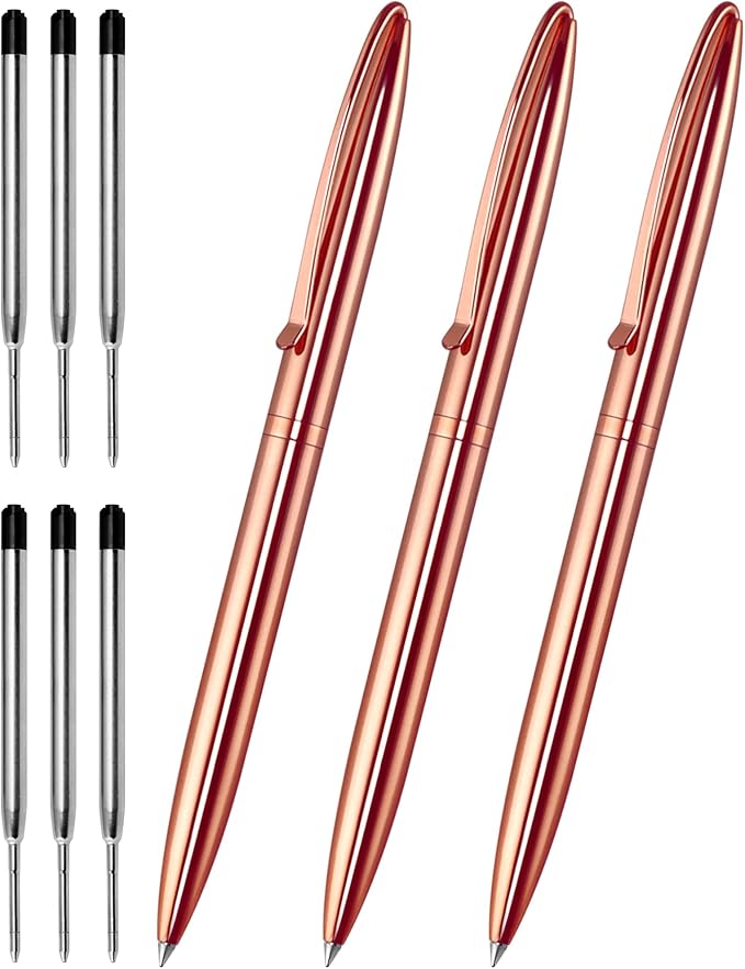 Cambond Ballpoint Pens, Guest Pen Stainless Steel Nice Pens for Guest Book Uniform Christmas Gift - Black Ink (1.0mm Medium Point), 3 Pens with 6 Extra Refills (Rose Gold),3 Count (Pack of 1)