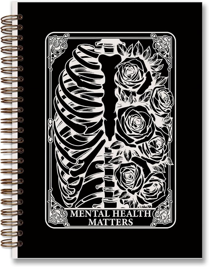 Black Tarot Gothic Spiral Notebook journal,Mental Health journal,Skull Hardcover Spiral Notebook Supplies for Teen Girls Women,Gothic Gifts for Women