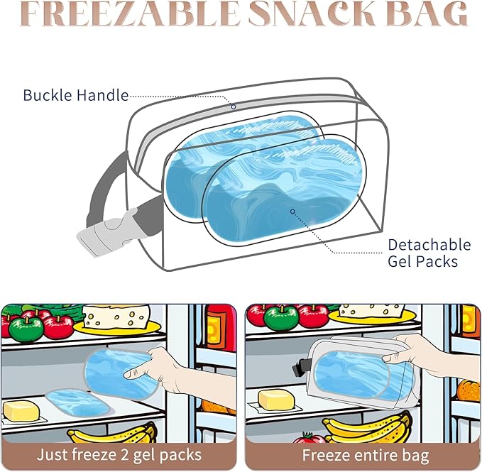 Freezable Lunch Bag,Freezable Snack Bag,Mini Cooler Bag for Travel/Work/School,Small Insulated Bag,Small Cooler Lunch Box with Ice Packs,Insulated Snack Bag,Freezable Snack Box with Handle Buckle