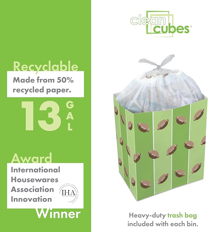 | 13 Gallon Disposable Trash Cans (3-Pack) with Fitted Trash Bags - Reusable Garbage and Recycling Bins for Parties, Events, and More (Tailgating - 17" Height x 13.5" Width x 10" Depth)