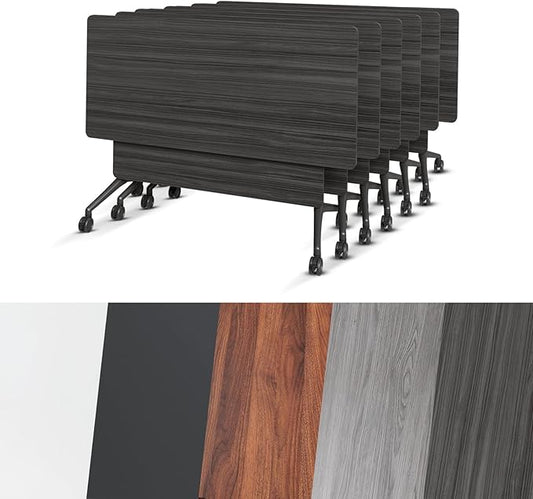 Conference Room Table, Folding Conference Tables,Thicken Grey Tabletop,Flip Top Wooden Seminar Meeting Room Table for Conference Room Offices (8, BlackWoodGrain, 61.0“)