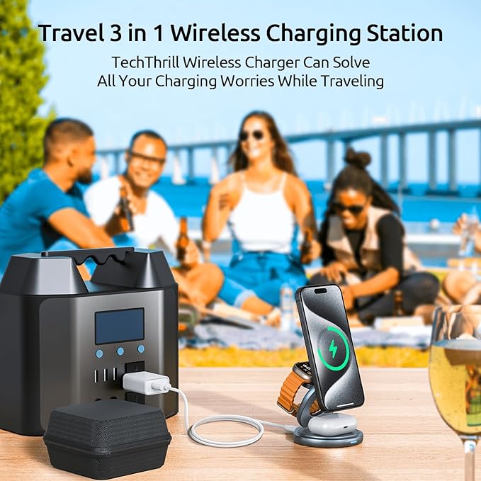 3 in 1 Wireless Charging Station for Apple Travel Charger for Multiple Devices Aluminum Alloy Foldable Magnetic Magsafe Charger 360 Rotating for iPhone 17/16/15/14/13/12 Series,for iWatch,for Airpods