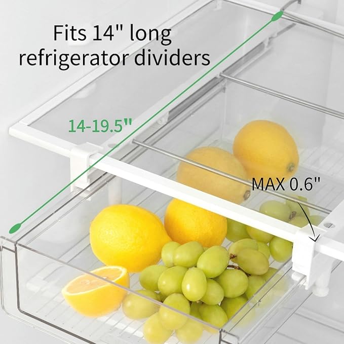 vacane Upgraded Refrigerator Drawers Organizer - Pull Out Fridge Bins with Handle, Extra-Long 19.5" Stretchable and Deep Storage