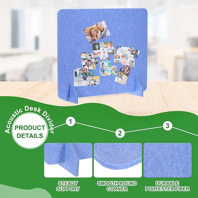 PATIKIL Desk Divider, 2 Set 24 x 24 Inch Acoustic Freestanding Desk Divider Desk Privacy Panel with 4 Pcs Support Feet for Library Office Workstation, Blue