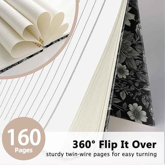 Cat Notebook Journal, Vintage Black White Floral Cats Spiral Notebook for School Supplies, Cat Lover Gifts for Women Men, Black Cat Gifts for Girls 5.5x8.3 Inch