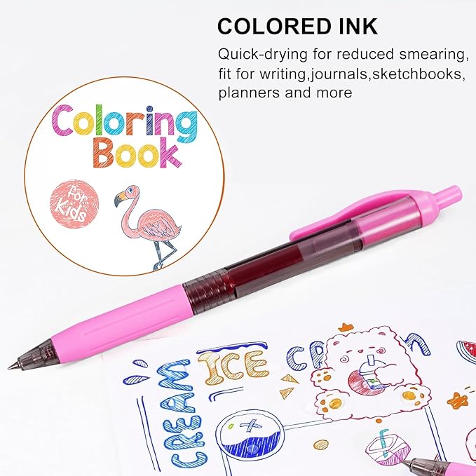 EYEYE G-103 Assorted Colors Gel Pens 0.5mm, 10 Pack Multicolor Retractable Pen Extra Fine Point Quick Drying, Ballpoint Pen Fine Point Smooth Writing Pens for for Office School Supplies