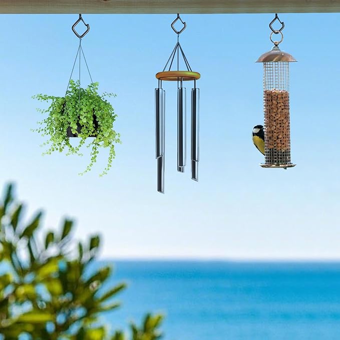 35 PCS Eye Screw Hooks for Hanging Heavy Duty with Safety Buckle.Metal Ceiling Hooks for Hanging Plants,Cup,Wind Chime,Bird Feeders,Christmas String Lights at Indoor&Outdoor,2.36 Inches Black