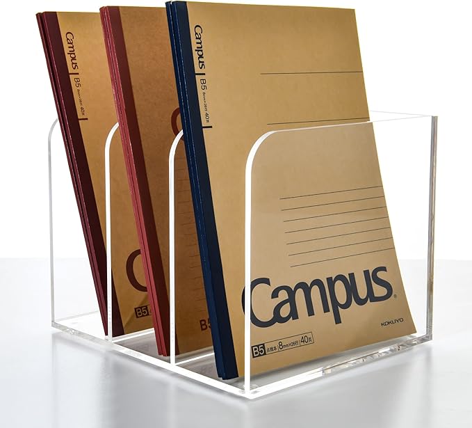 3 Vertical Compartments Clear Acrylic Magazine & File Holder – Multipurpose Desk Organizer for Documents, Tablets, Magazines, Books – Office/Home/Classroom Rack