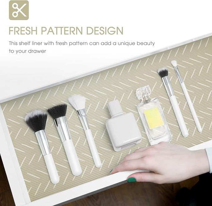 Glotoch Premium Non Slip Shelf Liner, Non Adhesive Drawer Liner, Waterproof Shelf Liners for Kitchen Cabinets, Drawer, Fridge, Wire Shelving, Pantry-12" X240", Heavy Duty, Beige Herringbone