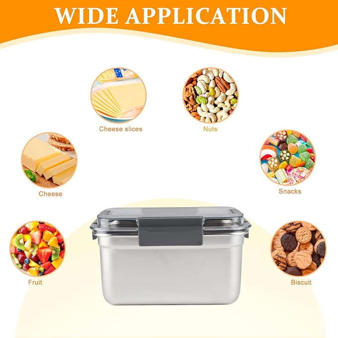 Cheese Container for Refrigerator,Cheese Stainless Steel Container with Lids,Deli Meat Saver,Kitchen Storage Keeper box,fridge organizer Stackable Sliced Grated,Shredded,Cheddar Cheeses Holder