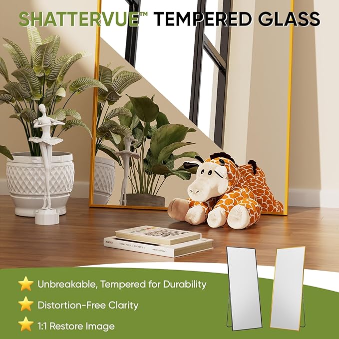 Full-Length Floor Mirror with Stand, 78"x38" Arched Style Full Body Standing Mirror for Bedroom, Living Room, Gym, Dorm - Shatter-Resistant & Easy Assembly, Gold