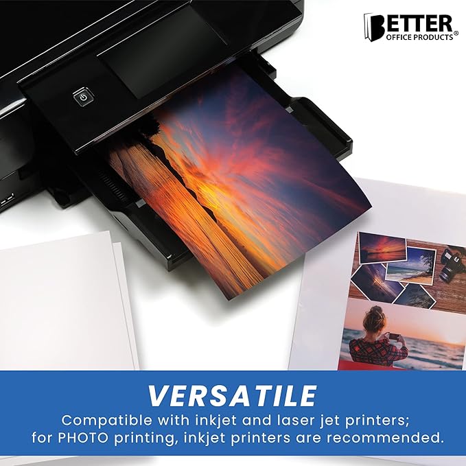 Glossy Photo Paper, 8.5 x 11 Inch, 200 Sheets, by Better Office Products, 200 gsm, Letter Size, 200-Count Pack