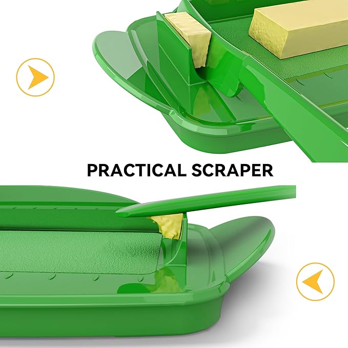 Butter Dishes with Lid for Countertop Refrigerator, Clear Butter Dish Plastic Flip Top Lid Butter Container with Spreader, Non-Slip Bottom Butter Holder Keeper (Transparent Cover Green)