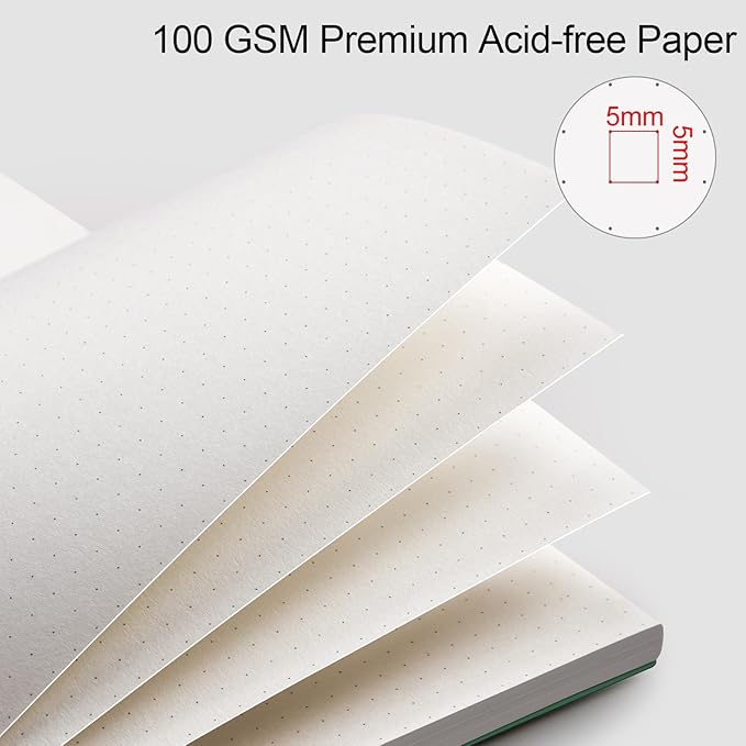 AHGXG Bullet Dotted Journal - Dot Grid Spiral Notebook A5, 160 Pages, 100 GSM Thick Paper, Waterproof Plastic Cover Journals for Bullet Journaling, Sketching, 5.7" x 8.3", Green