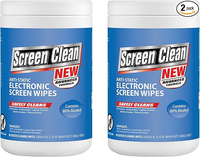 Zenex Screen Clean Anti-Static Electronic Screen Wipes - Single Sided Non-Abrasive Towels | For TV, Phones, Monitors | Quick Dry & Streak-Free | Prevents Static Build-up (2 Pack | 180 Sheets Total)