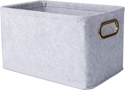 Collapsible Storage Bins Foldable Felt Fabric Storage Basket Organizer Boxes Containers with Handles Metal Handles for Nursery Toys,Kids Room,Clothes,Towels,Magazine
