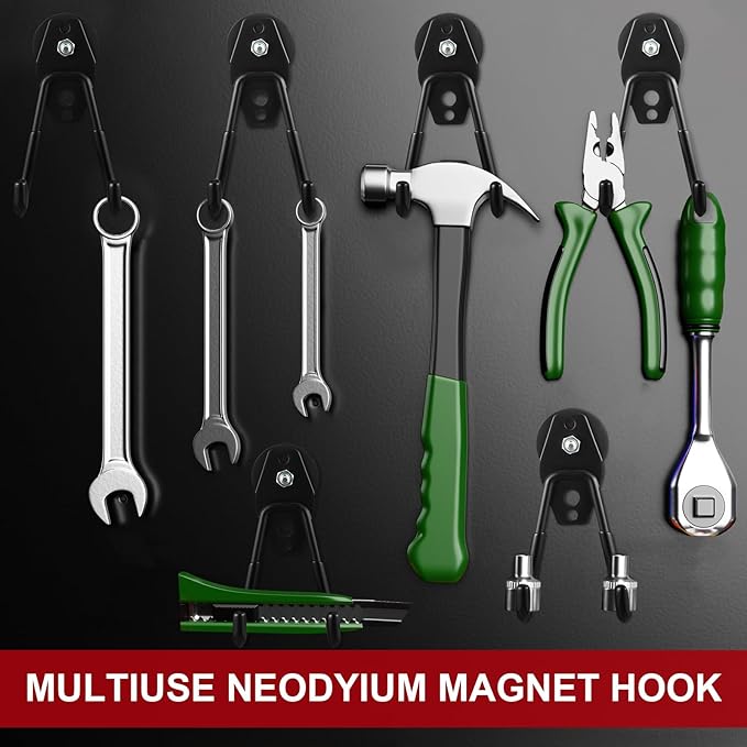 Landhoow Large Magnetic Hooks Heavy Duty Garage Magnet Hooks Strong Storage Utility Magnetic Hangers with Anti Slip Rubber Coating for Indoor and Outdoor Hanging(Black,6 Pcs)
