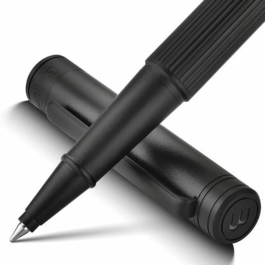 BEILUNER Lighthouse series Rollerball pen, matte black pen body, exquisite vertical lines, Schneider 850 refill, suitable for men, office, professionals, exquisite and chic designer pen
