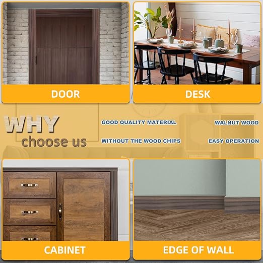 GSCIT Club Walnut Wallpaper, 2.4 inch X 100ft Self Adhesive Wood Grain Repair Tape Walnut Repair Patch for Tables, Chairs, Baseboards, Doors, Windows, Floors, Handicraft DIY.