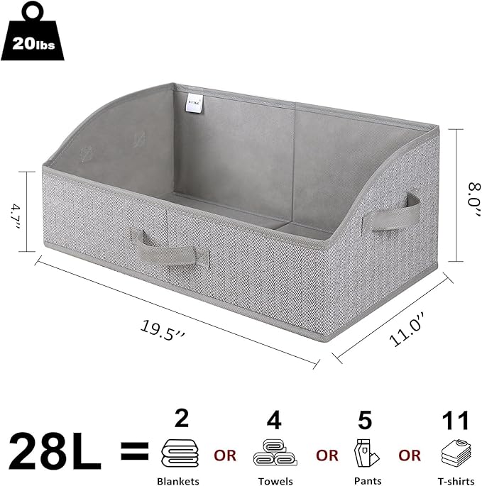 WUIKE 6-Pack Trapezoid Storage Bins, Foldable Storage Baskets for Clothes, Purse, Blanket, Herringbone Gray, Extra Large