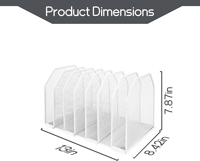 Adjustable Desk File Organizer,Detachable Office Folder Organizer,Compact Vertical Desk File Holder,Wrought Iron Paint,Suitable for Home, School, Office Classrooms (White - 7 grids)