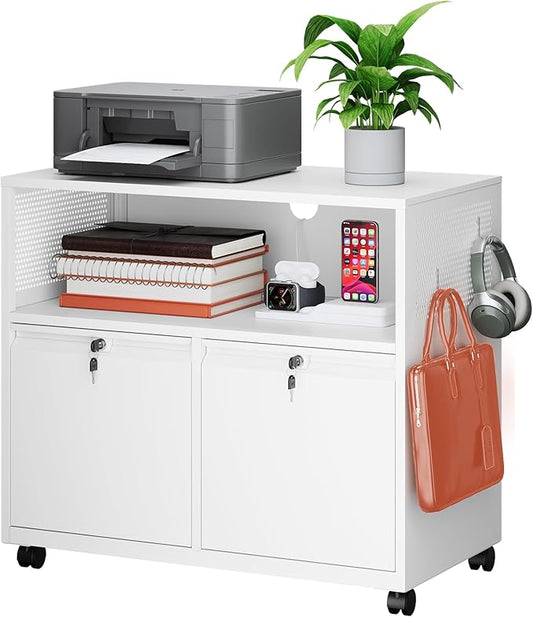 MIIIKO File Cabinet with Storage 2 Drawers, Rolling File Cabinet for Home Office, Metal White 2 Drawers Storage with Shelf, for Printer, Letter A4 File Organizer