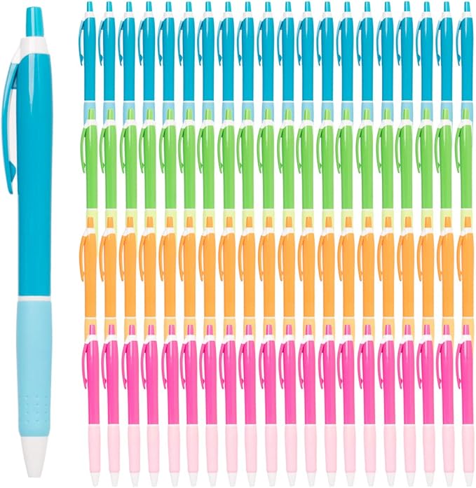 100 Pack Office Pens, Retractable Ballpoint Pens in Black Ink, Ideal for Schools, Notebooks, Journals (Assorted Colors, 100pcs)