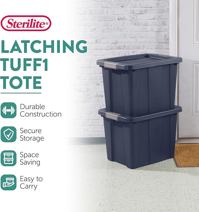 Sterilite 24-Pack Storage Bins with Lids, Heavy Duty Totes, Tuff1, 18 Gallon, Dark Indigo