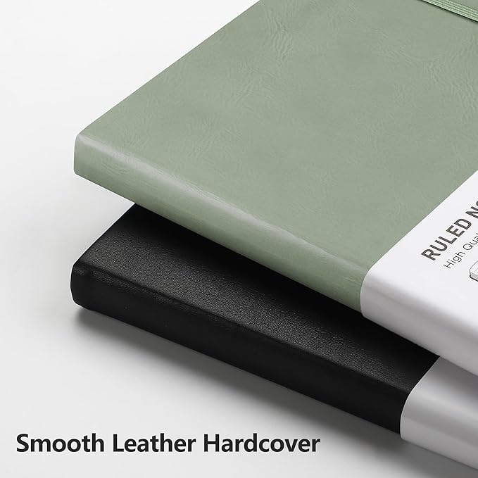 RETTACY Lined Journal Notebook, 192 Numbered Pages, A5 Medium Size (5.7'' x 8.3''), for Men & Women, Journaling, Writing, Work & Office, Leather Hardcover, 100 GSM Thick Paper (Sage Green)