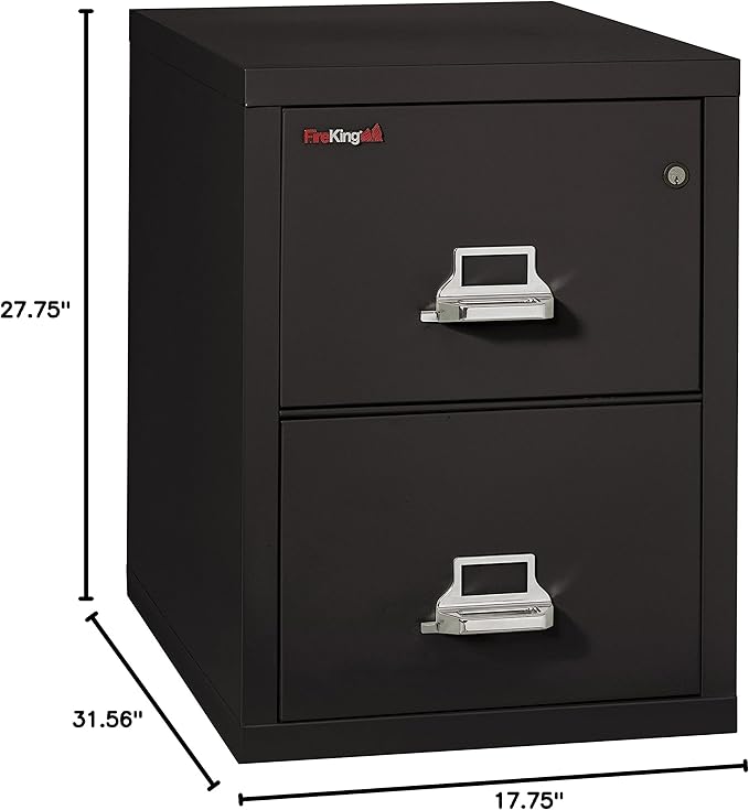 FireKing Vertical 2 Drawer Letter Fire Safe File Cabinet with Key Lock, 1 Hour Fire Rated, UL Rated & Water Resistant Home Safe, Made in The USA, Black